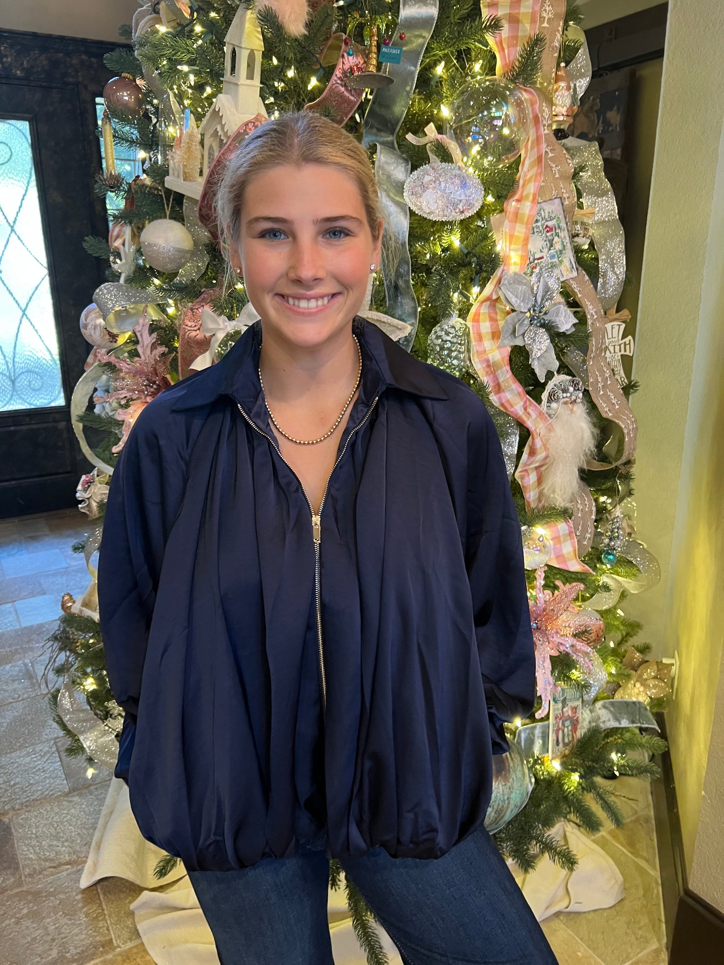 Navy Satin Zip