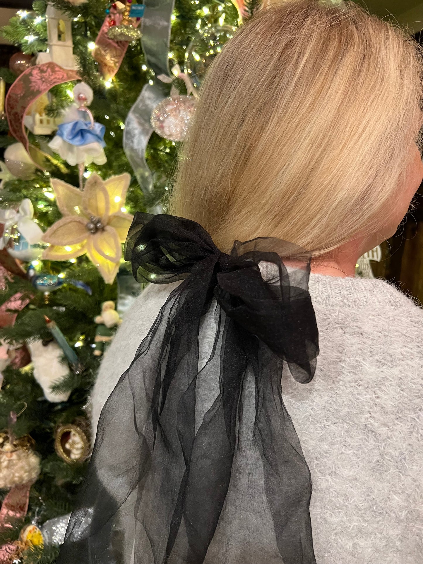 Heather Grey Tulle Bow Sweater