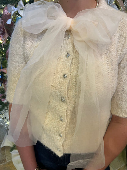 Crystal Button & Bow Sweater