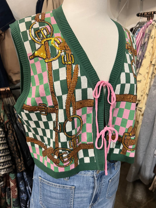 Queen Of Sparkles Checkered Horse Bit Vest