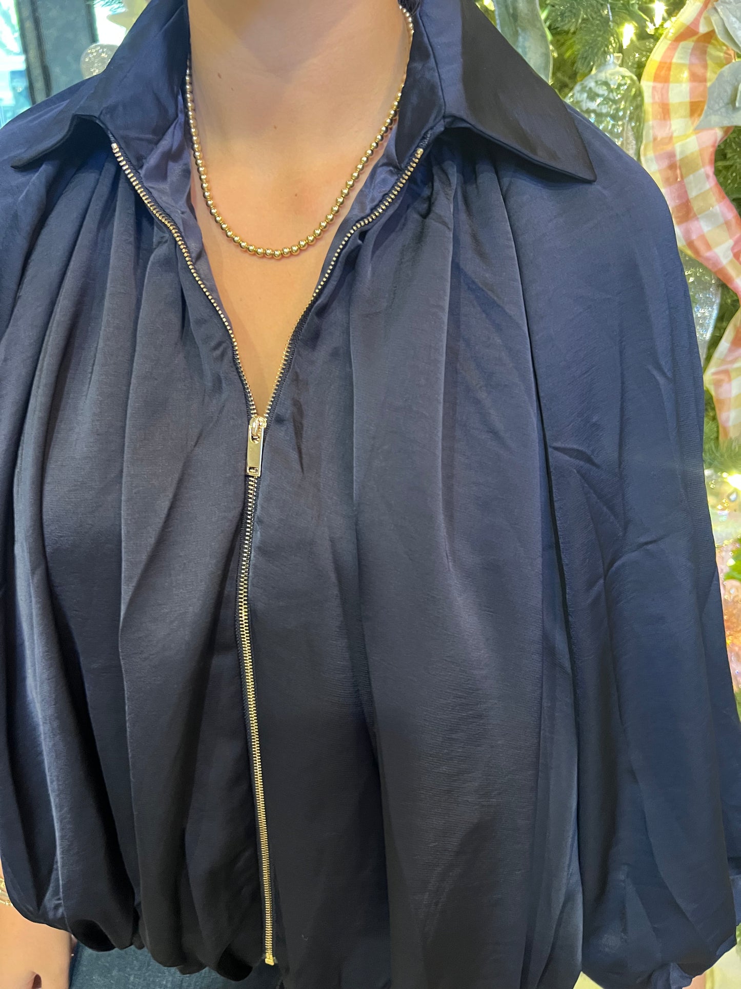 Navy Satin Zip