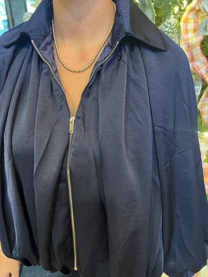 Navy Satin Zip