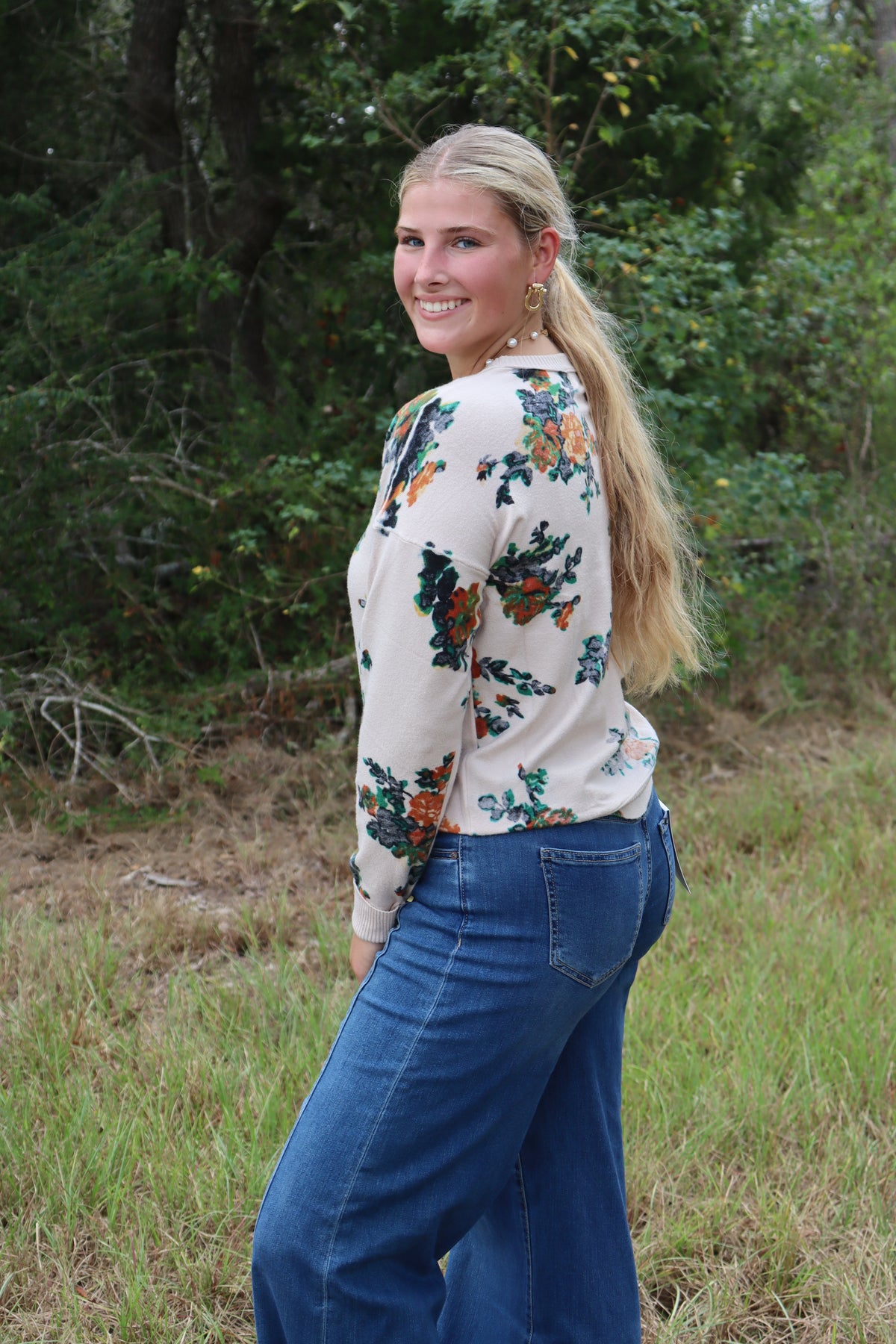Beige Floral Long Sleeve