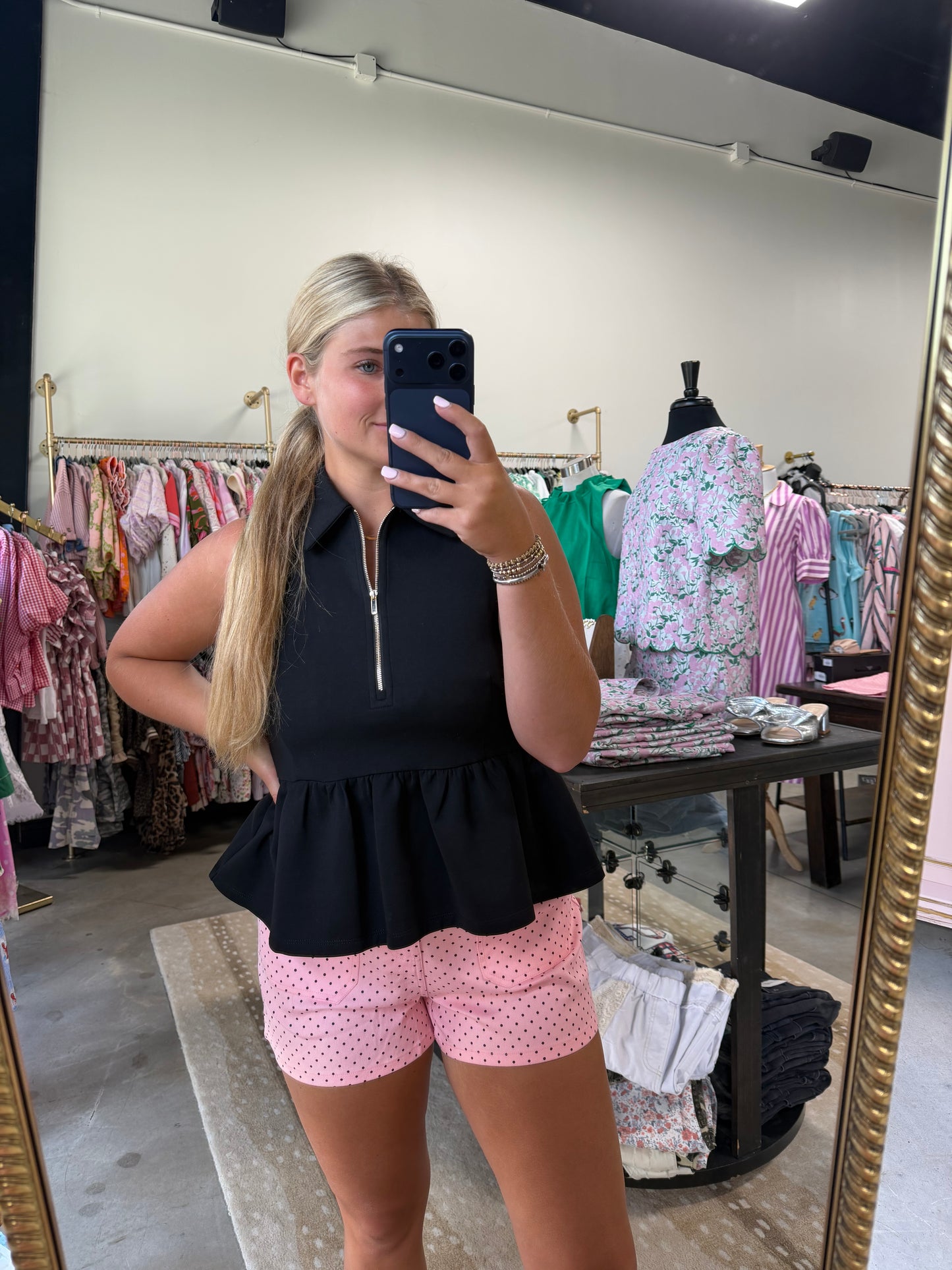 pink polka dot shorts