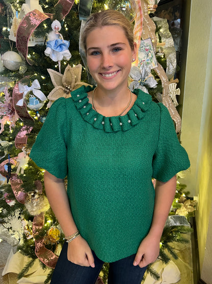Green Tweed Pearl Top