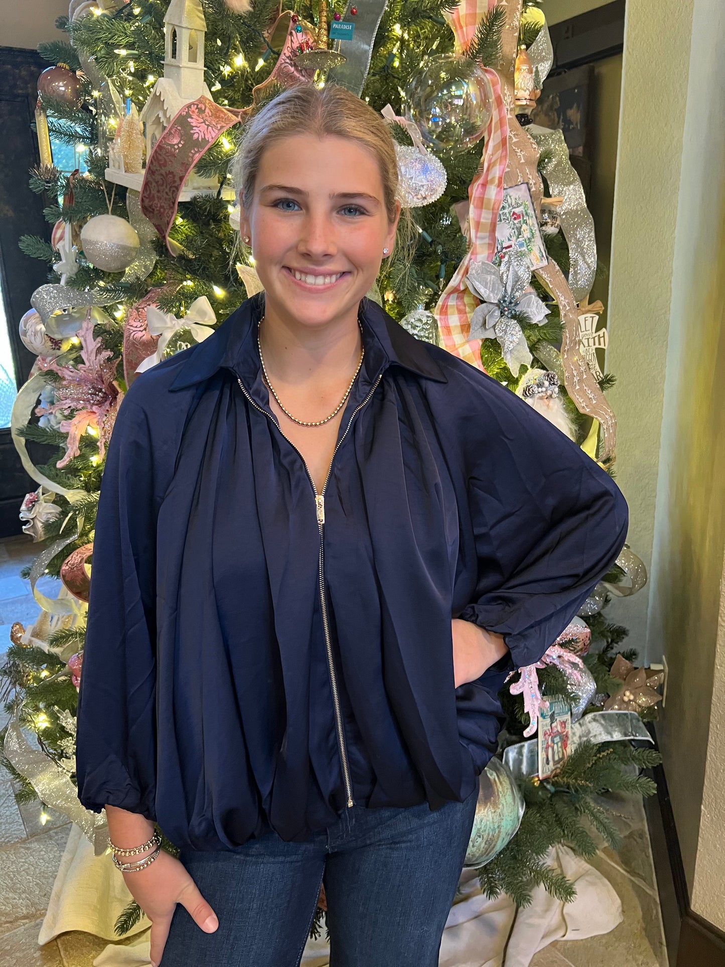 Navy Satin Zip