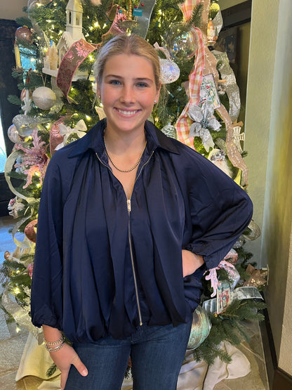 Navy Satin Zip