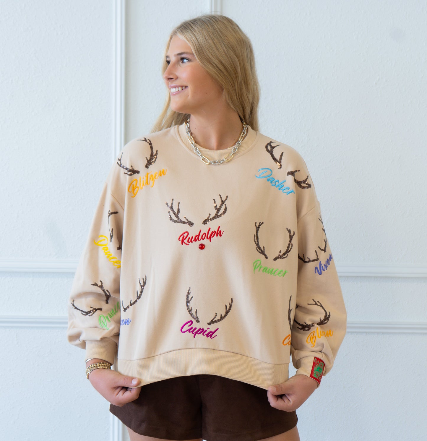 Queen of Sparkles Reindeer Name & Antlers Sweatshirt