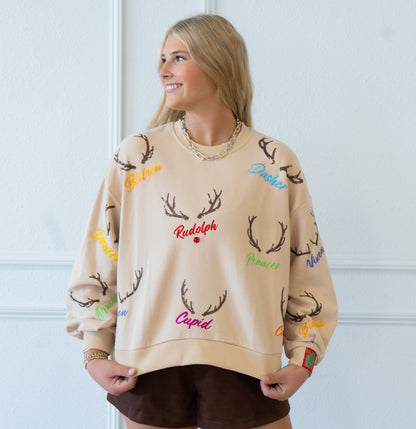 Queen of Sparkles Reindeer Name & Antlers Sweatshirt