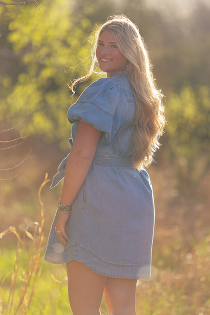Puff Sleeve Denim Dress