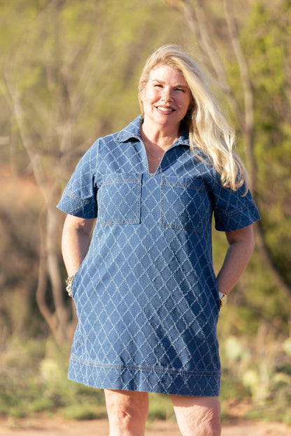 Diamond Stitch Denim Dress