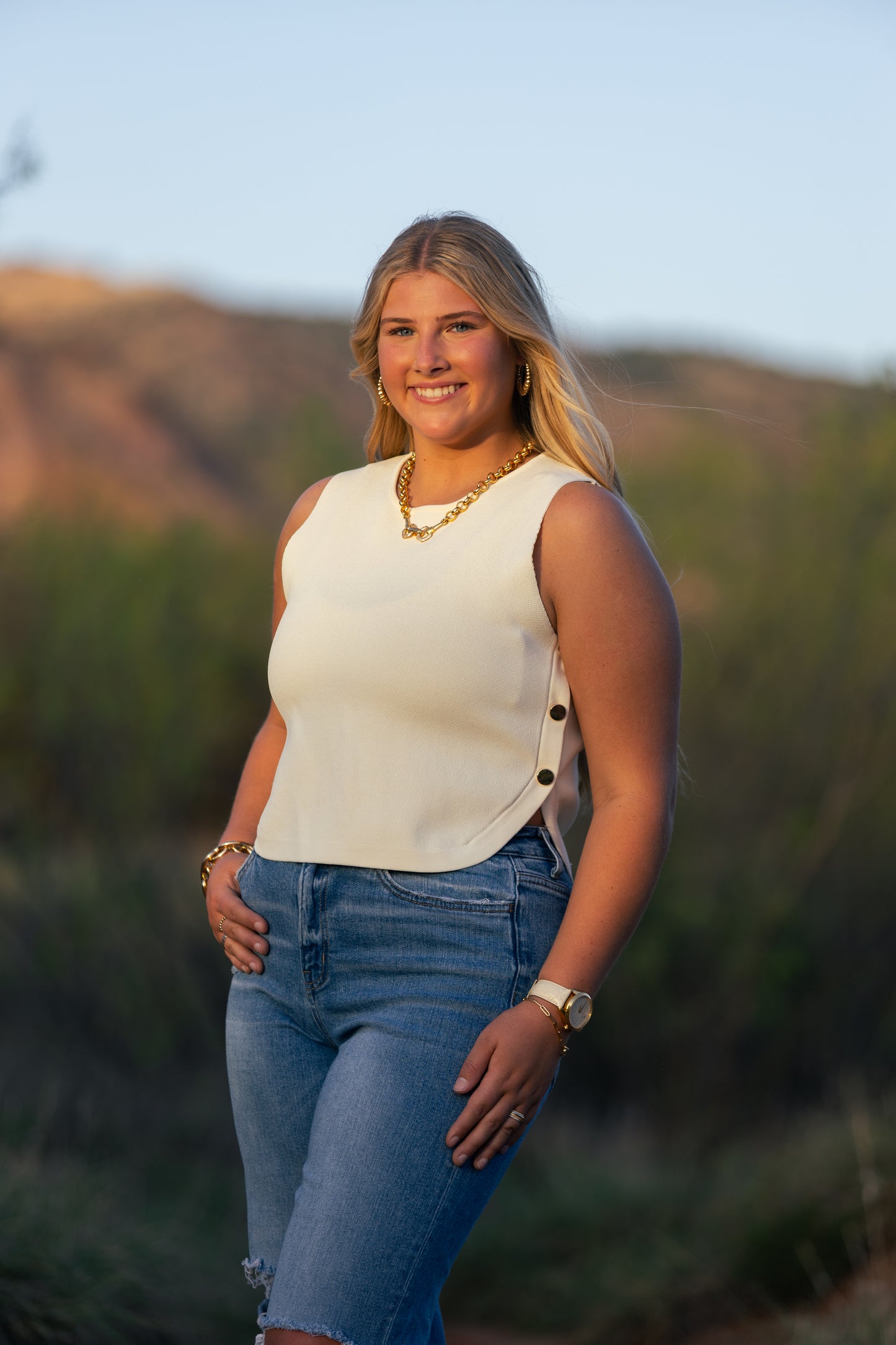 Gold Button Tank Cream