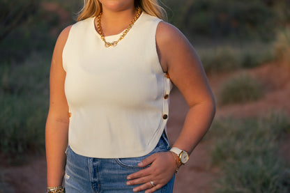 Gold Button Tank Cream