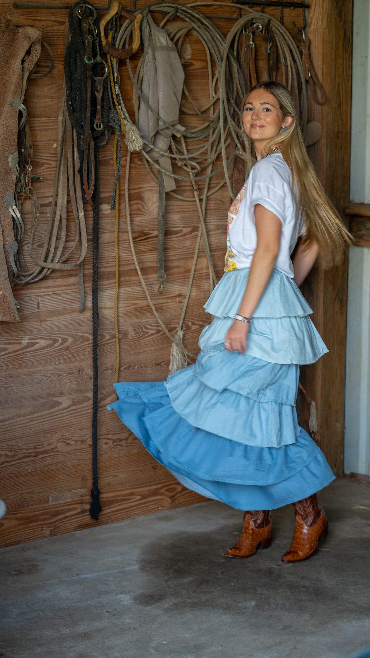 Tiered Denim Skirt