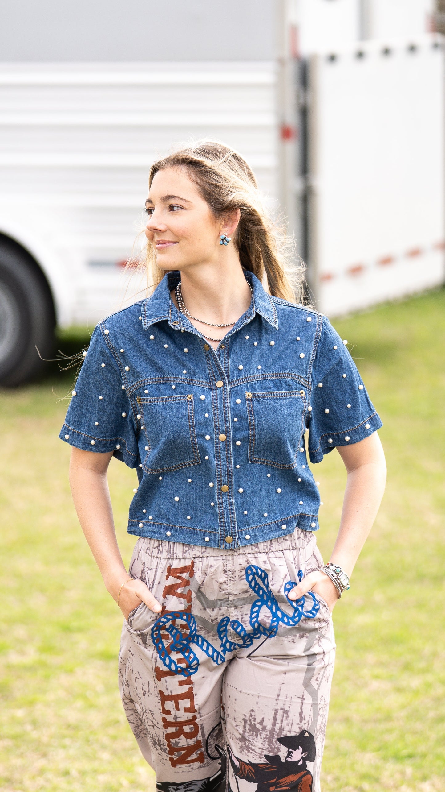 Pearl Denim Crop