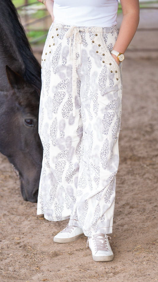 Studded Grey Leopard Pants