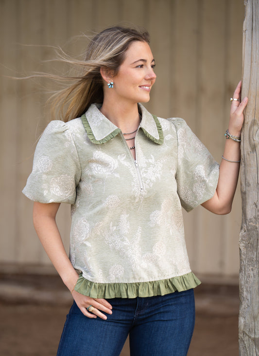 Sage Floral Top
