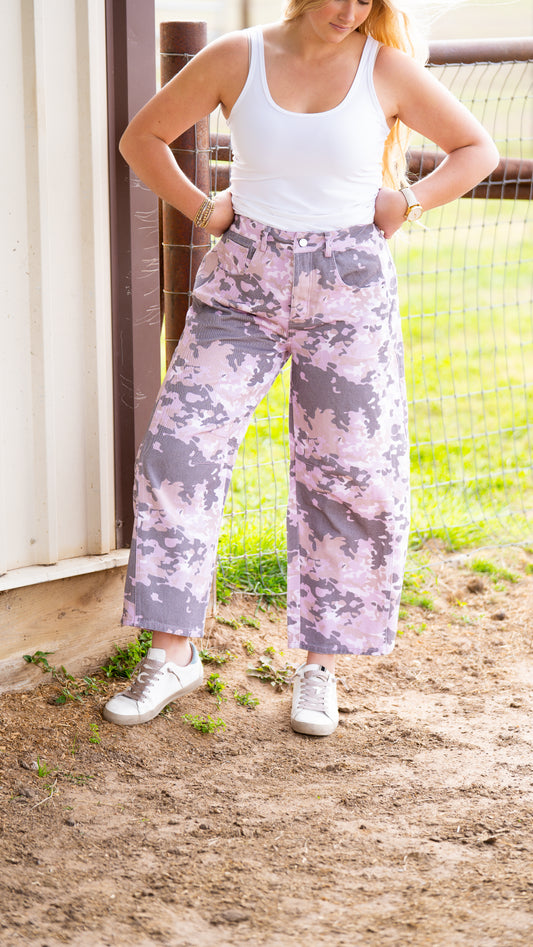Lavender Camo Barrel Jeans