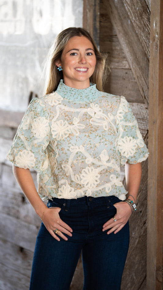 Sheer Floral High Neck Top