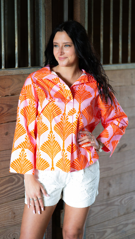 Pink & Orange Pearl Button Top