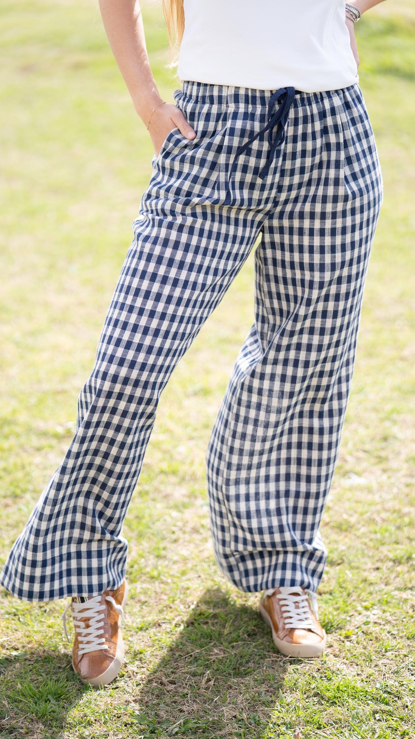 Navy Gingham Pants