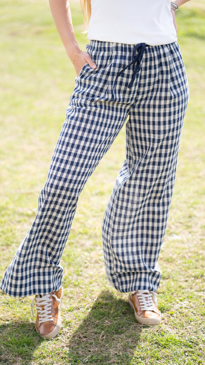 Navy Gingham Pants