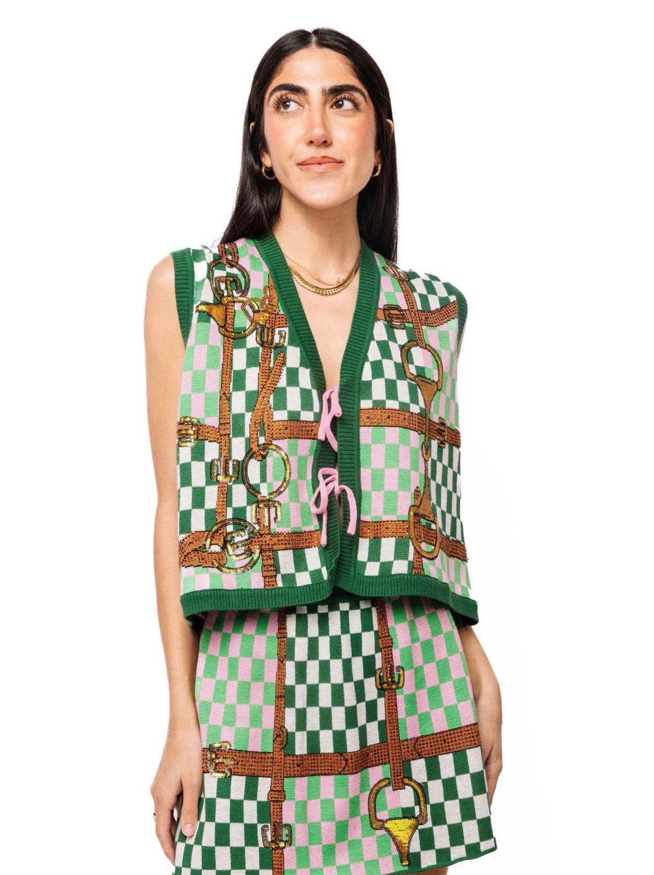 Queen Of Sparkles Checkered Horse Bit Vest