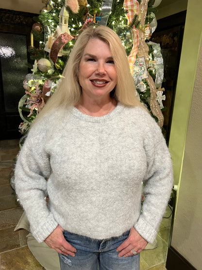 Heather Grey Tulle Bow Sweater