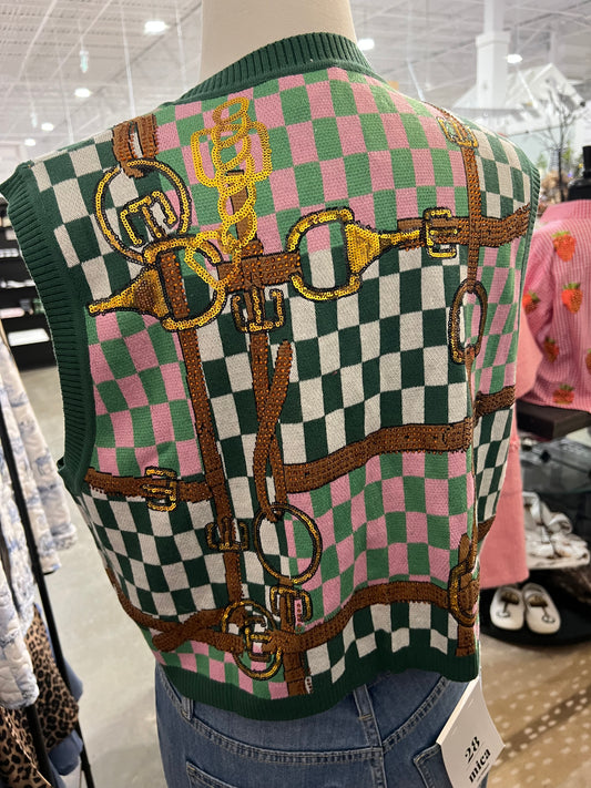Queen Of Sparkles Checkered Horse Bit Vest