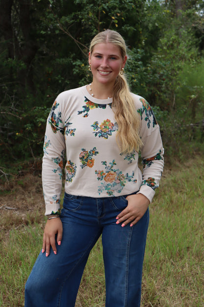 Beige Floral Long Sleeve