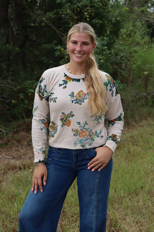 Beige Floral Long Sleeve