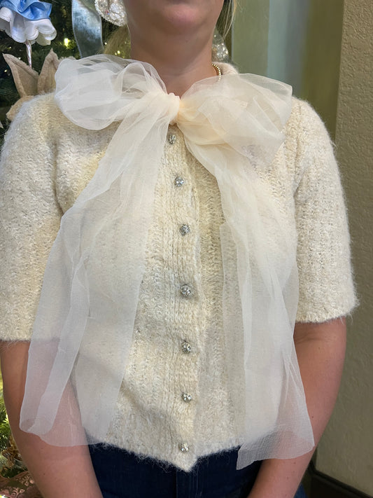 Crystal Button & Bow Sweater