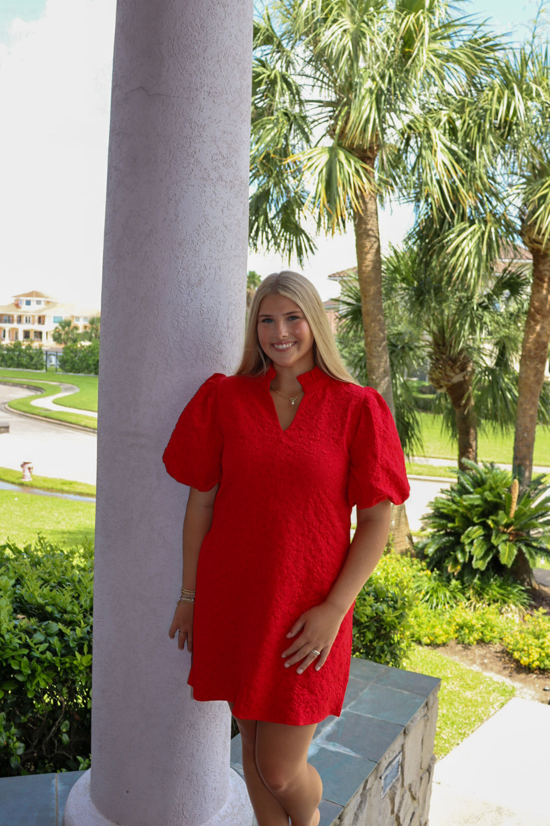 Red Floral Textured Dress