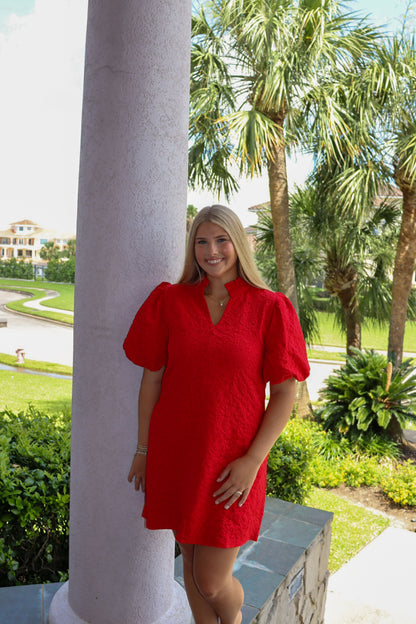 Red Floral Textured Dress