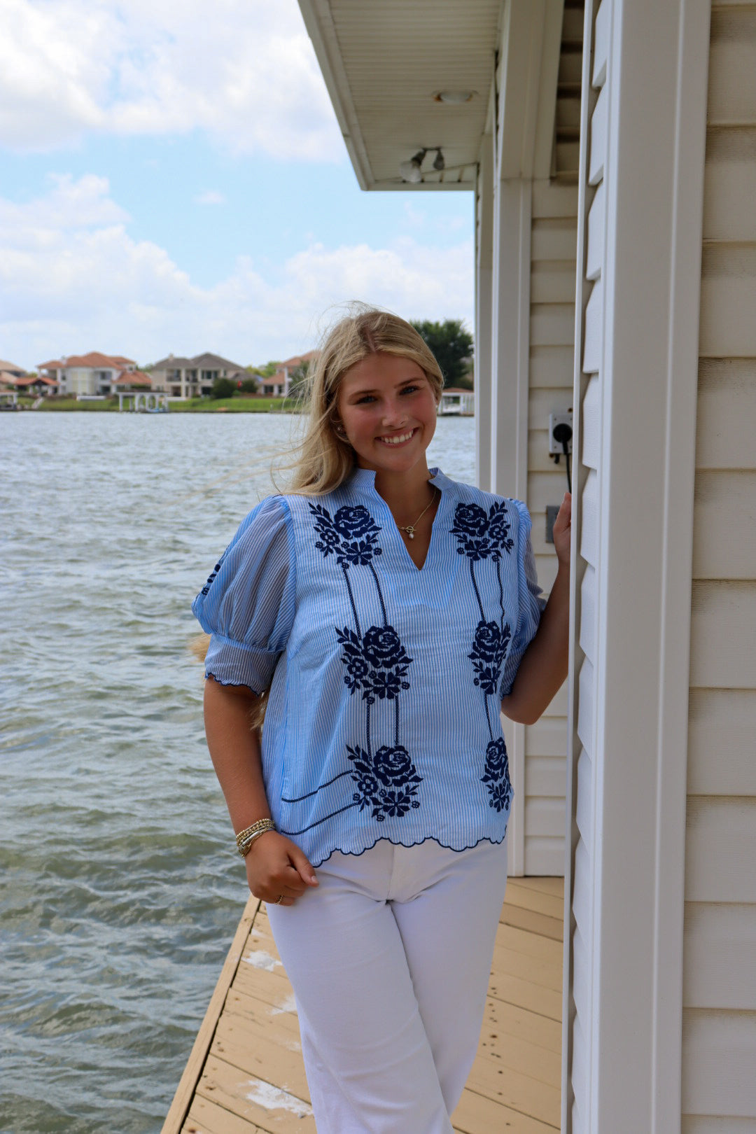 THML Embroidered Stripe Top