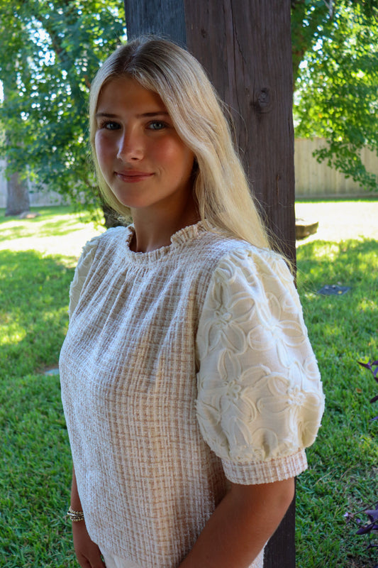 Cream Floral Sleeve Top
