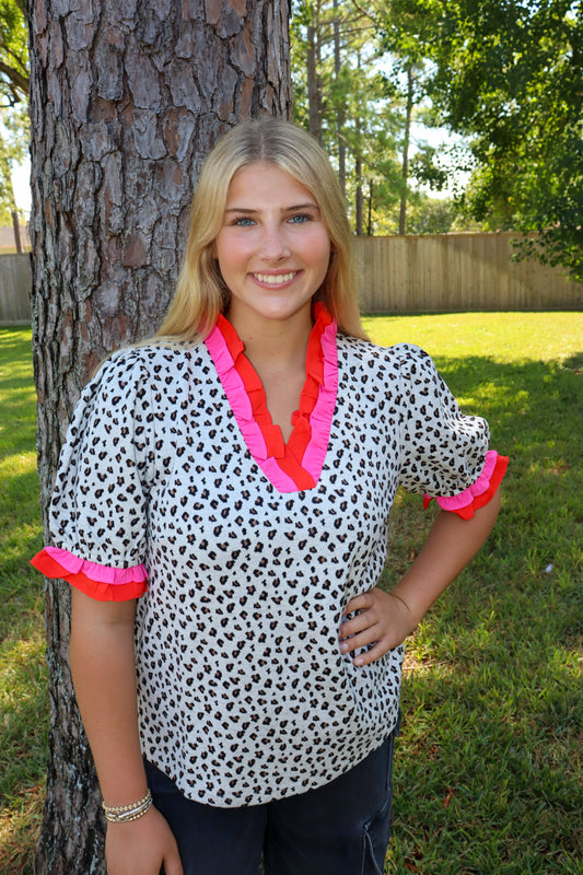 Cheetah Ruffle Top