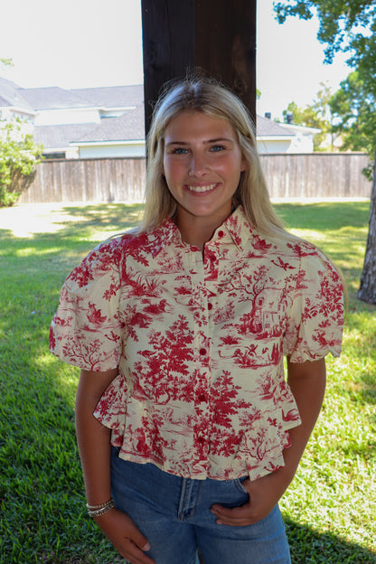 Toile Ruffle Top