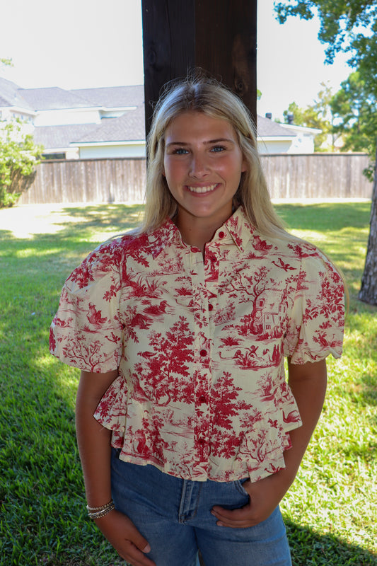 Toile Ruffle Top