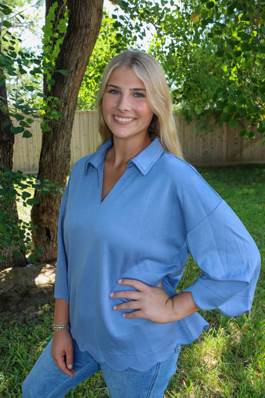 Blue Scalloped Edge Top