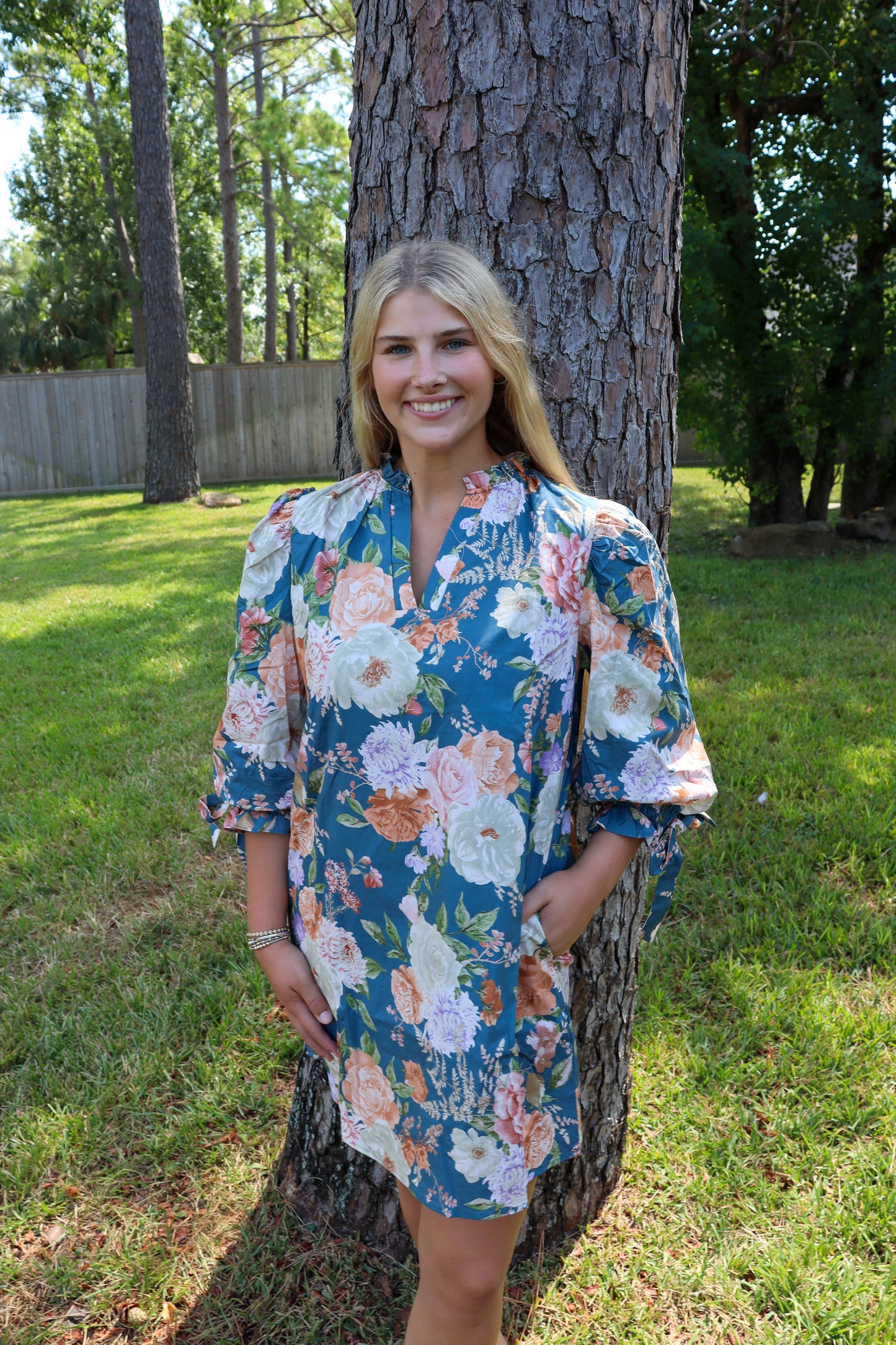 Bow Sleeve Floral Dress