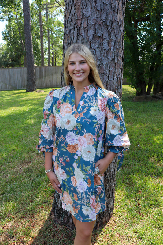Bow Sleeve Floral Dress