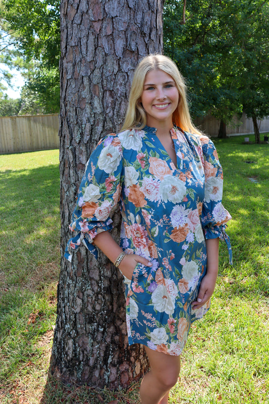 Bow Sleeve Floral Dress