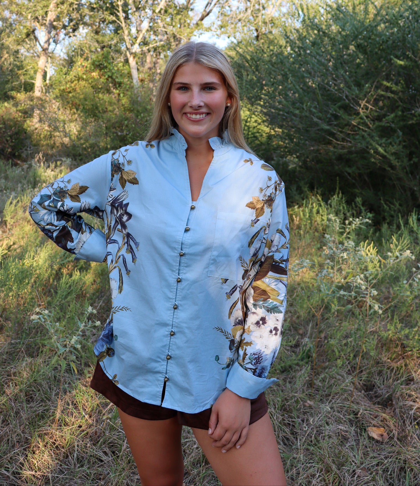 Brass Button Floral Top
