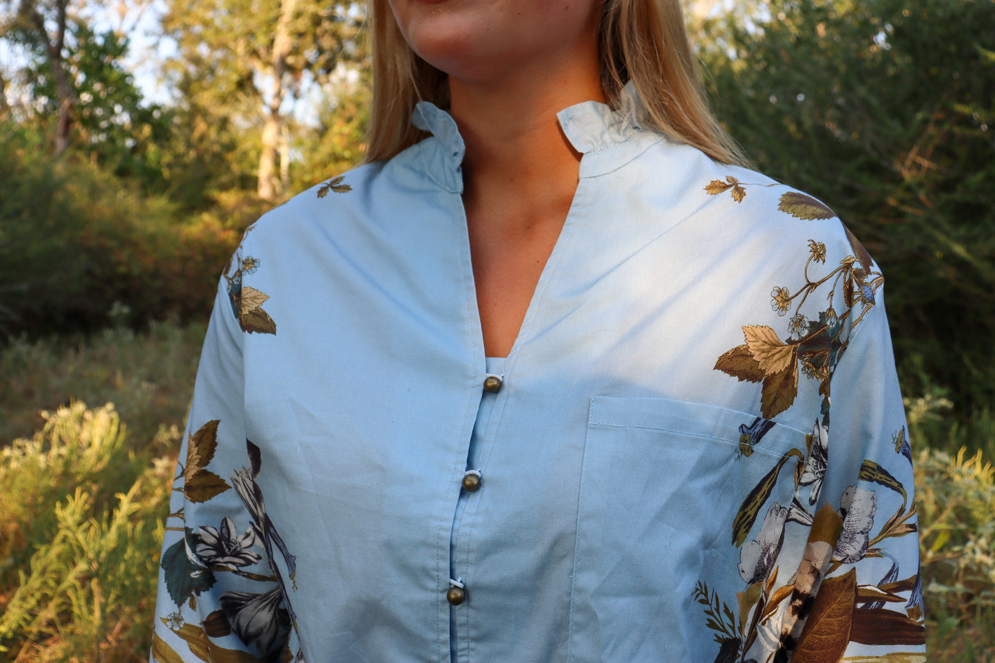 Brass Button Floral Top