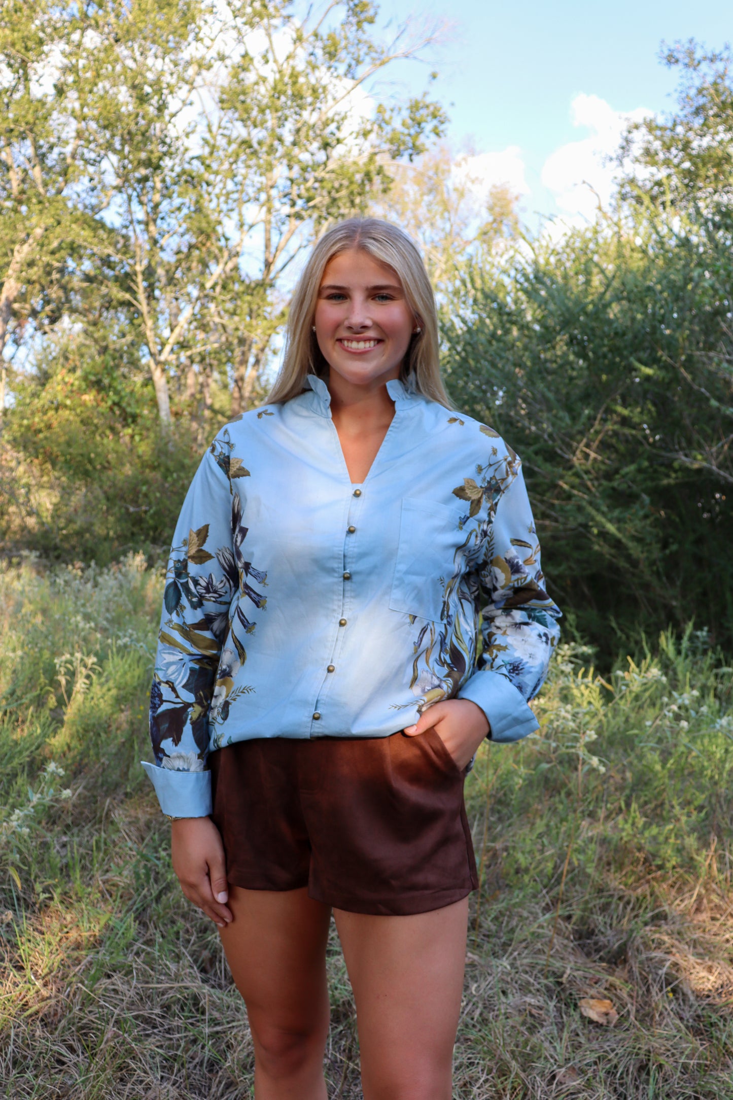 Brass Button Floral Top