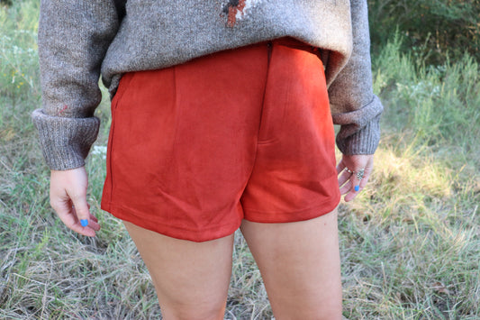 Rust Suede Shorts