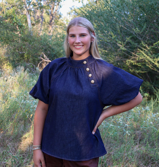 Gold Button Denim Top