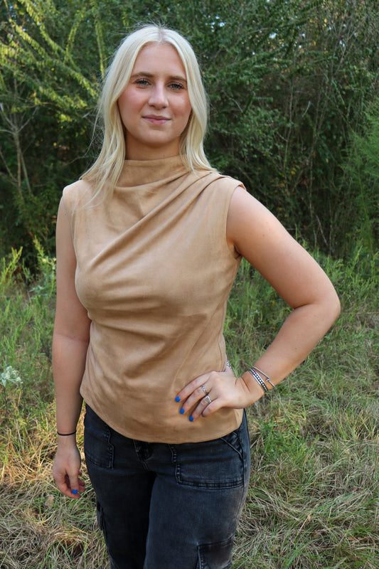 Suede Cowl Neck Tank