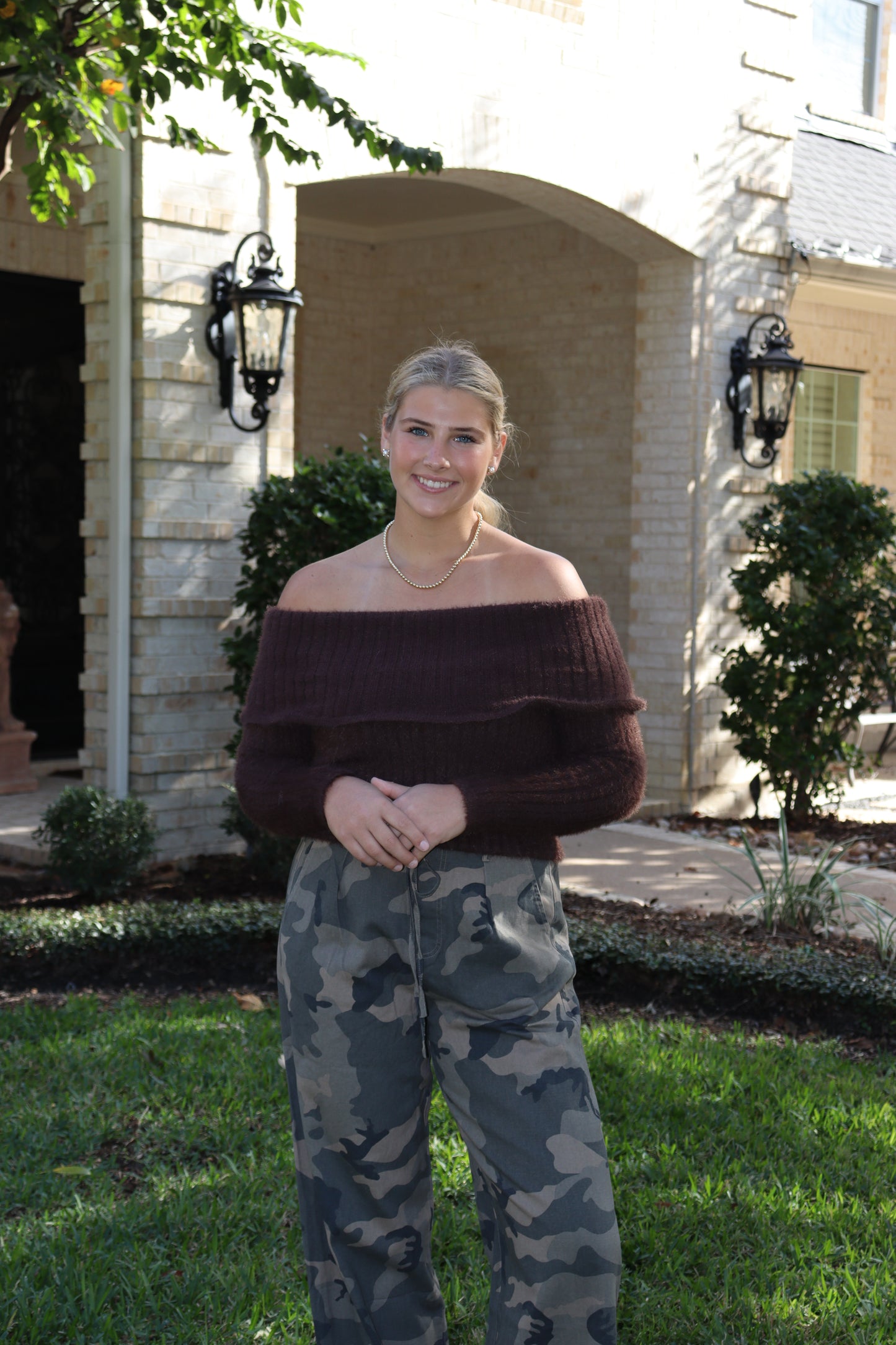 Brown Off the Shoulder Top
